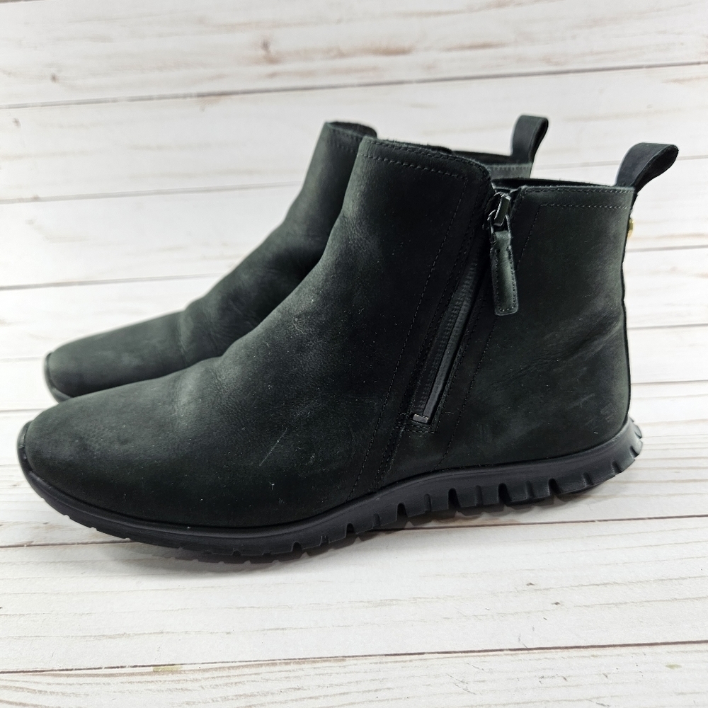 Cole Haan ZeroGrand Size 8.5 B Black Zip Ankle Boot Nubuck W18047 Waterproof